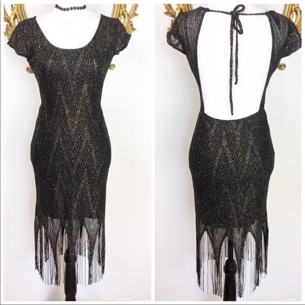 🛑Lovely Day BlackGold Metallic Mixed Dress S/M